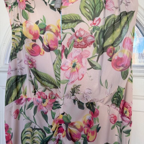 H&M Womens Light Beige Pink Floral Maxi Chiffon Dress, Size: XL, EUC - Picture 5 of 10